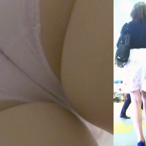 パンチラ盗撮 OLさん 尻に食い込む紫色パンツ丸見え