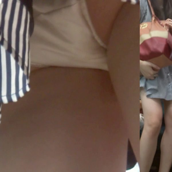 パンチラ盗撮 女子大生 ミニスカすぎて白パンツ見えすぎ