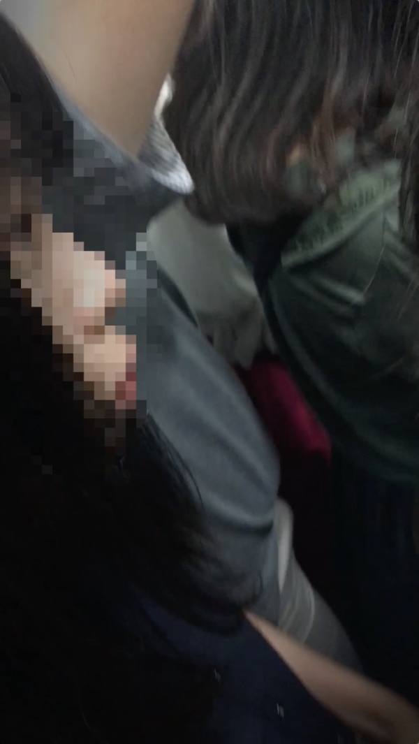 同じ電車に現れた変態男。勃起した陰茎を押し付ける。