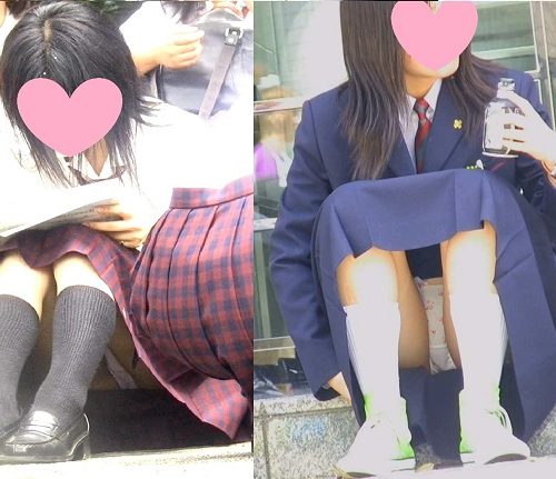 長いスカートで油断して座ってしまったJK