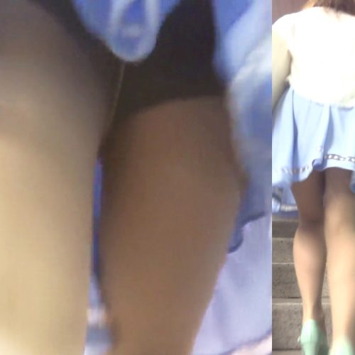 パンチラ盗撮 OLさん パンストの中の黒パンツに接近撮影