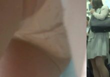[★顔出し]パンチラ盗撮 OLさん パンストに白パンツ 電車内でこっそり撮影