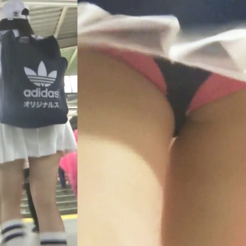 パンチラ盗撮 超ミニスカ女子 ショッキングピンクのパンツに接近