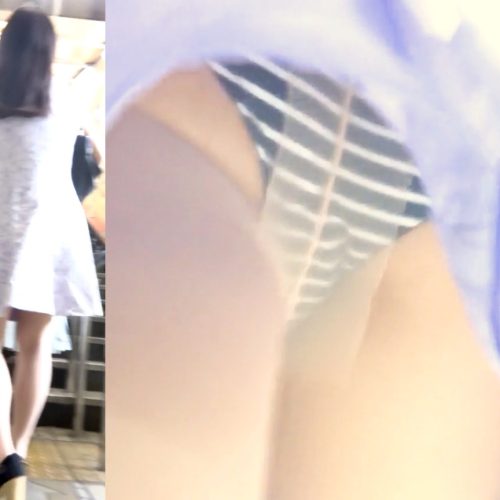 パンチラ盗撮 OLさん 縞パンツを超接近撮り