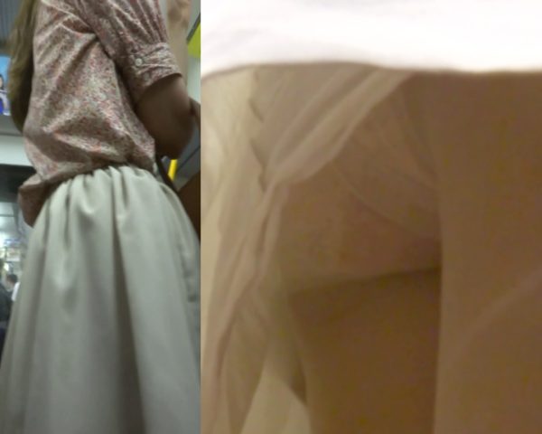 パンチラ盗撮 OLさん パンスト越しのピンクのパンツがモロ見え