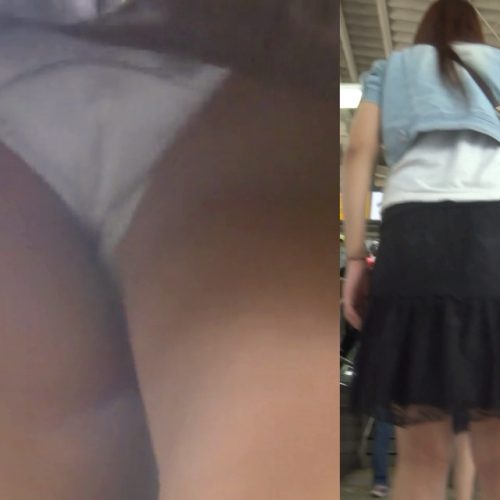 パンチラ盗撮 女子大生 駅の階段で黒ミニスカから白パンツ