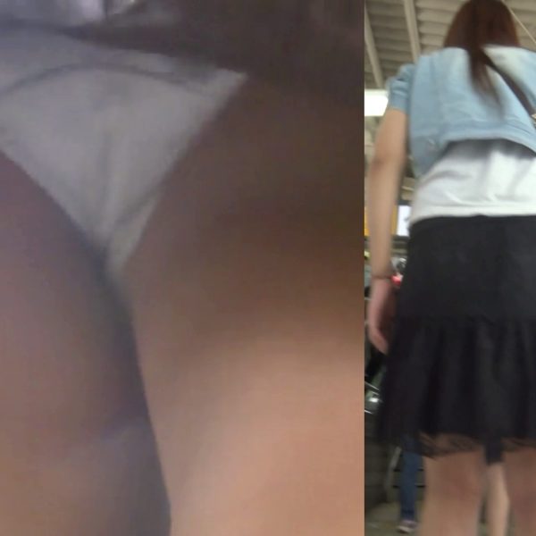 パンチラ盗撮 女子大生 駅の階段で黒ミニスカから白パンツ