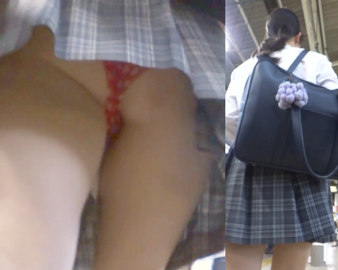 着衣尻盗撮の画像 パンチラ盗撮 制服女子 赤地に白の水玉パンツがケツに食い込み – JPORU