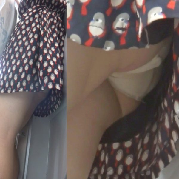 パンチラ盗撮 女子大生 白パンツを電車内で襲撃