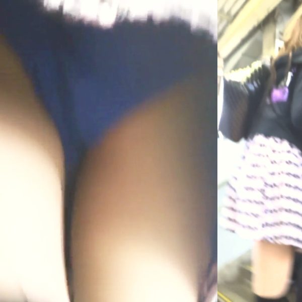 パンチラ盗撮 ミニスカギャル 絶対領域から見えた青パンツ