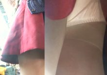 パンチラ盗撮 女子大生 赤いミニスカに白パンツ
