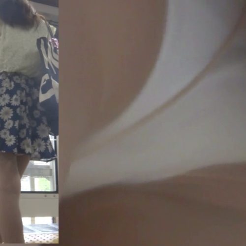 パンチラ盗撮 OLさん パンスト越しの白パンツを電車内で