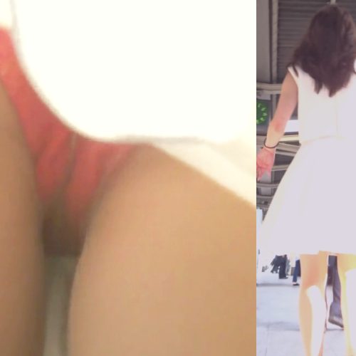 パンチラ盗撮 OLさん エスカ駆け上がり中の派手な赤パンツ