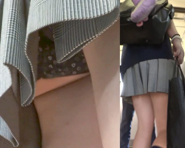 パンチラ盗撮 制服女子 ハート柄 黒パンツ