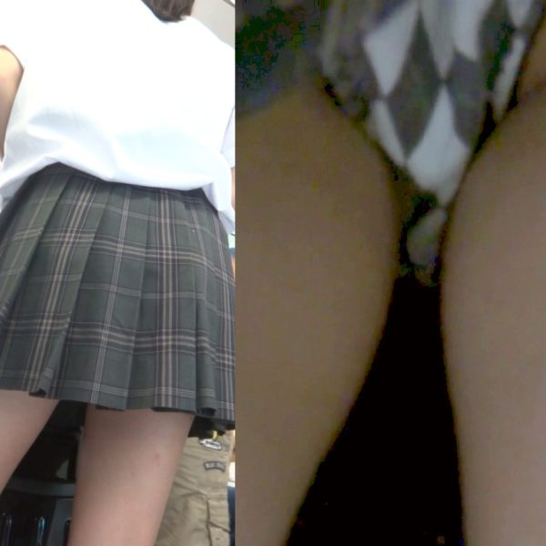 パンチラ盗撮 制服女子 白黒の派手なアーガイル柄パンツ