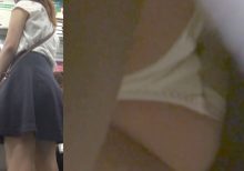 パンチラ盗撮 女子大生 彼氏が隣にいるのに強引に白パンツ撮影