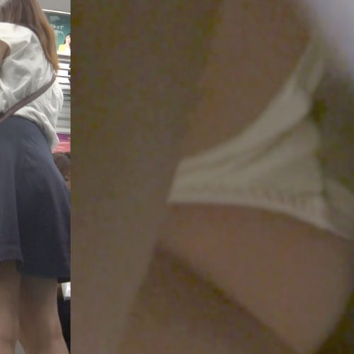 パンチラ盗撮 女子大生 彼氏が隣にいるのに強引に白パンツ撮影