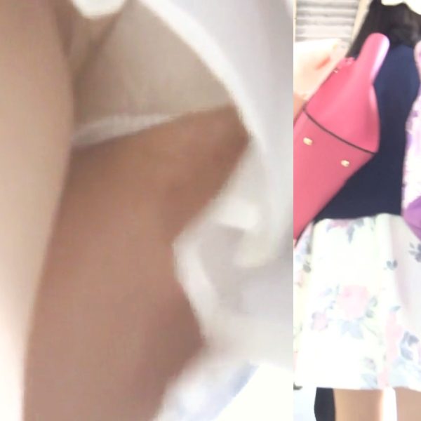パンチラ盗撮 女子大生 エスカレーター駆け上がり中の白パンツ