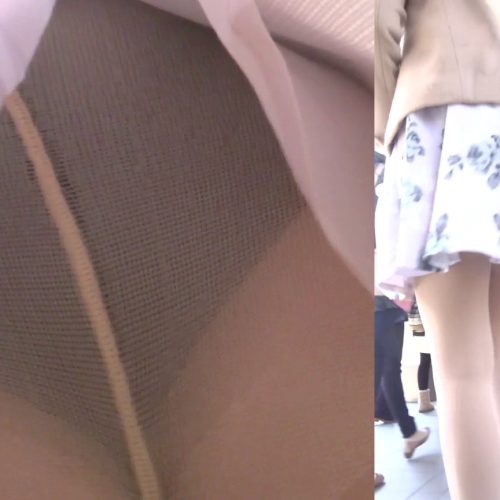 パンチラ盗撮 女子大生 黒パンツがベージュのパンストの中に