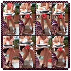 レストランにて、ミニスカパンチラお姉さん