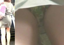 パンチラ盗撮 OLさん 迷彩柄っぽいハデなパンツをエスカ直下撮り