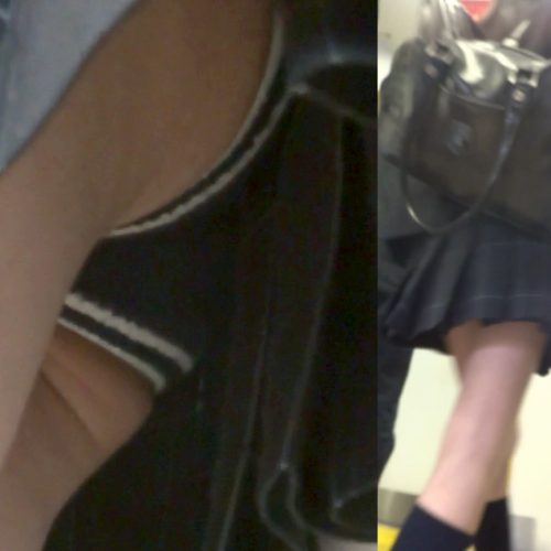 パンチラ盗撮 制服女子 寒いのでダサい毛糸のパンツ履いてました